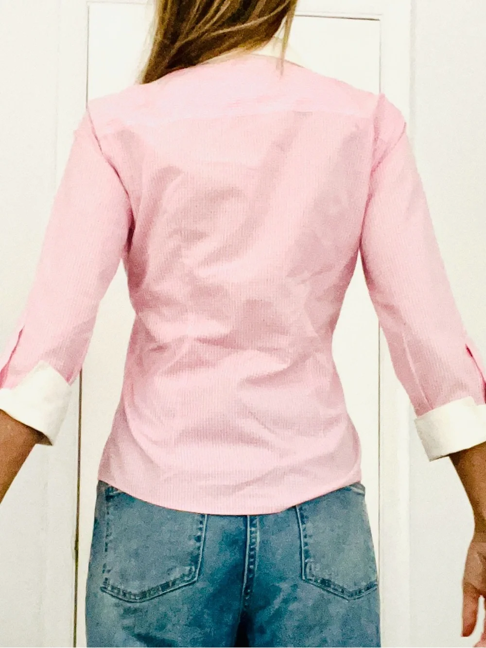 BROOKS BROTHERS Non-Iron Pink White Gingham 3/4 Sleeve Shirt 2
